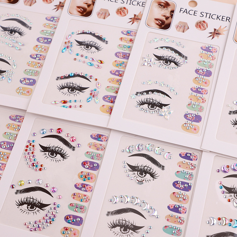Cross-Border Hot-Selling European and American Eye Makeup Stickers, Face Rhinestone Accessories, Masquerade Party Children's Creative Nail Rhinestone Stickers, Pearls Cross-Border Hot-Selling European and American Eye Makeup Stickers, Face Rhinestone Accessories, Masquerade Party Children's Creative Nail Rhinestone Stickers, Pearls