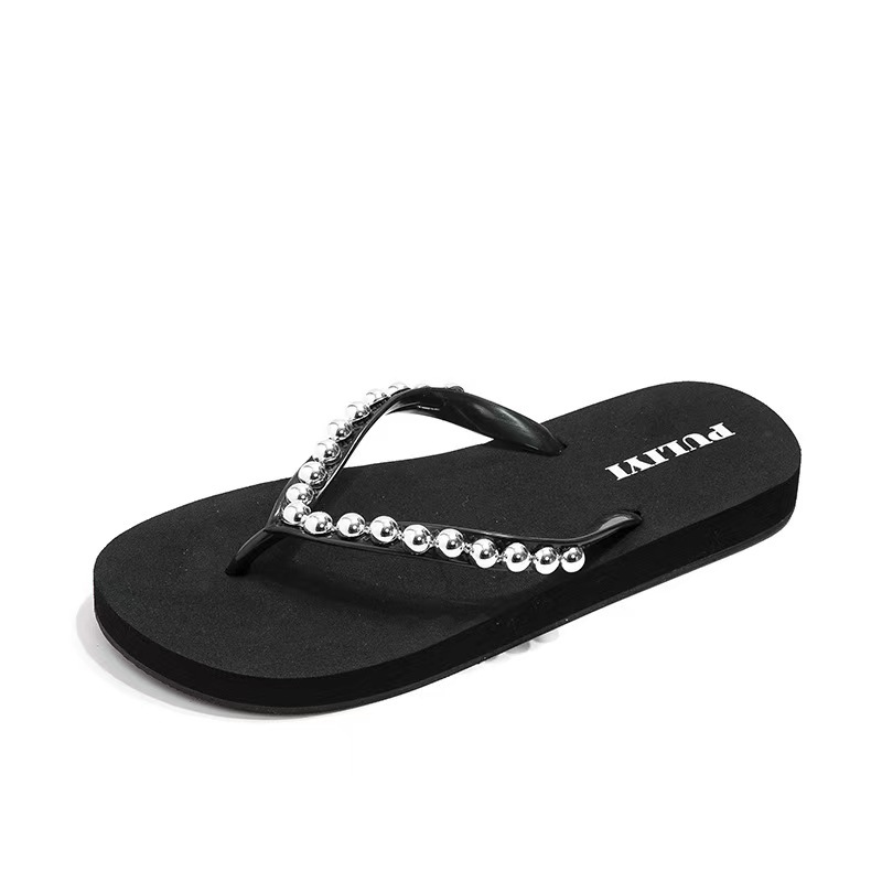 Pearl coreano plano chinchillas de verano para mujeres 2025 nuevo clip pies de playa antideslizante zapatillas de playa para mujeres