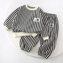 春季新款儿童卫衣卫裤套装简约时尚洋气百搭男童条纹卫衣条纹卫裤