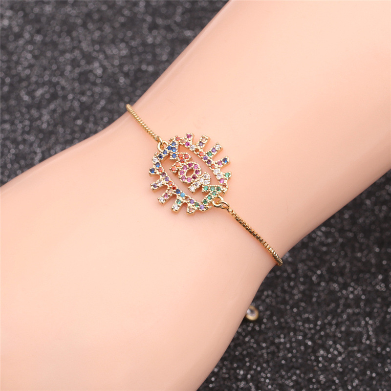 Golden Zircon Letter Mom Adjustable Copper Bracelet display picture 7