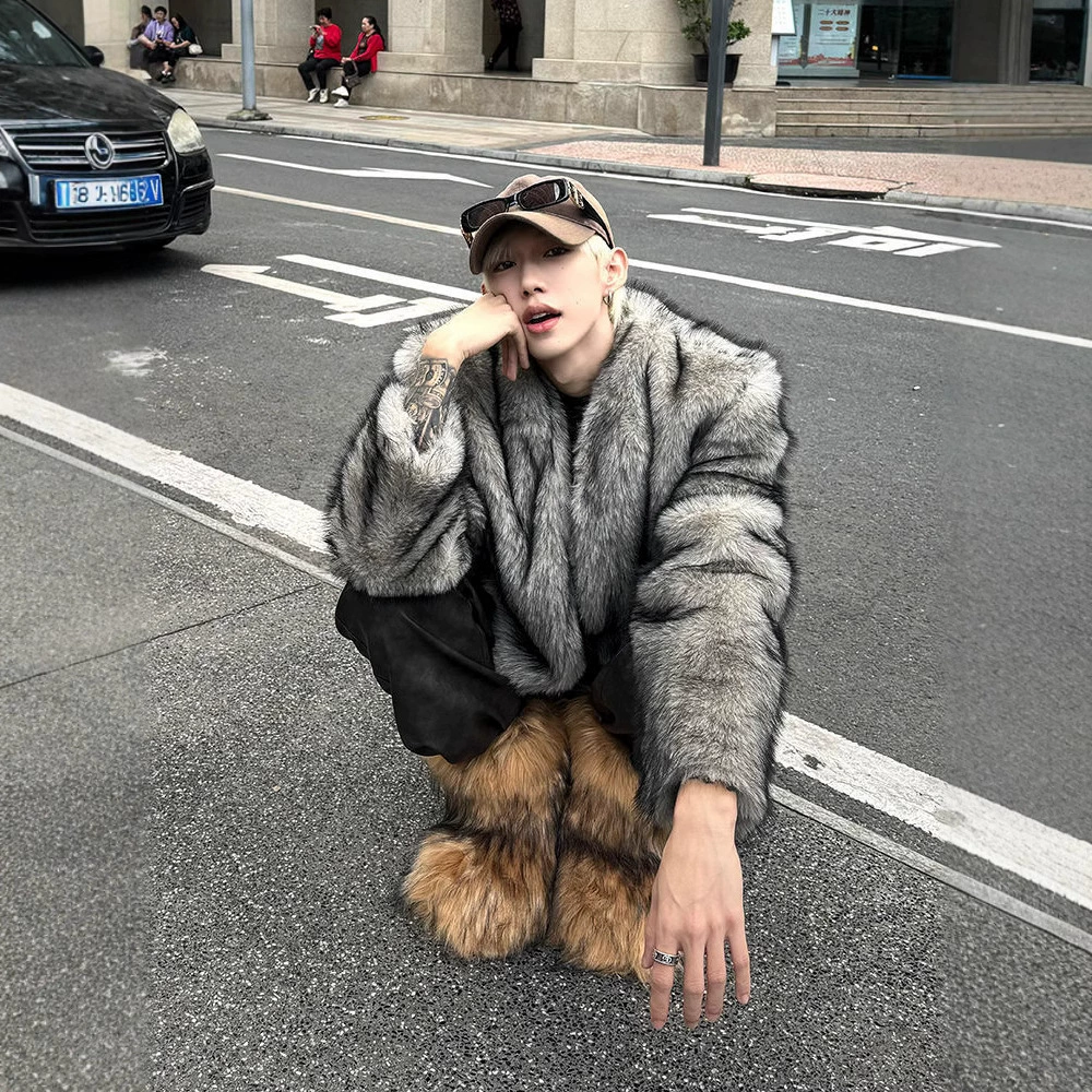 Shuai 2024 зима осень и зима теплая толстая лиса мужская куртка короткая меховая мода пальто