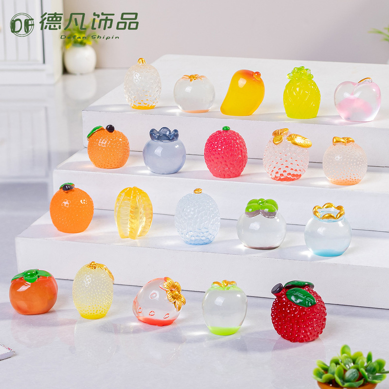 Creative Luminous Small Fruit Series Resin Craft Food Toy Small Ornaments DIY Decoration Blind Bag Desktop Small Ornaments