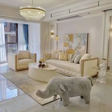美式轻奢实木沙发组合法式小户型客厅三人位沙发香槟金色全屋家具