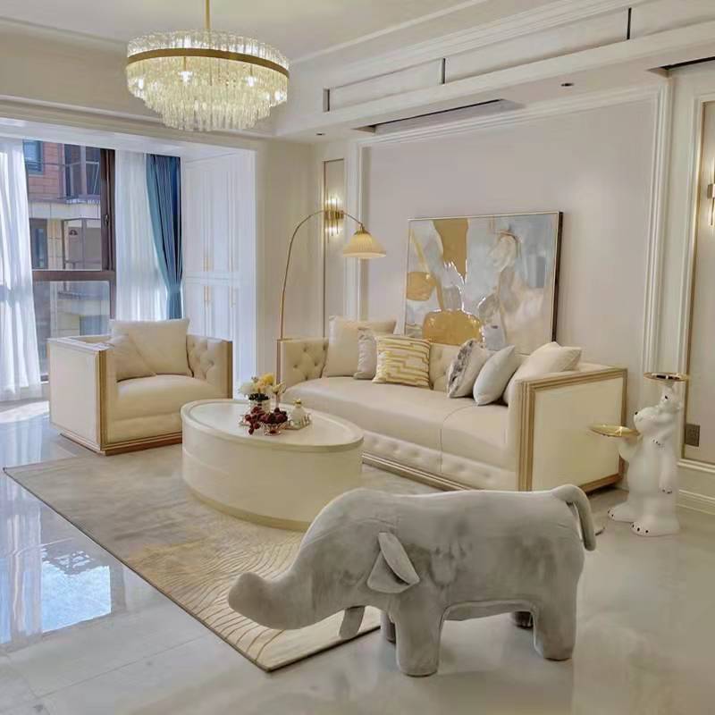 美式轻奢实木沙发组合法式小户型客厅三人位沙发香槟金色全屋家具