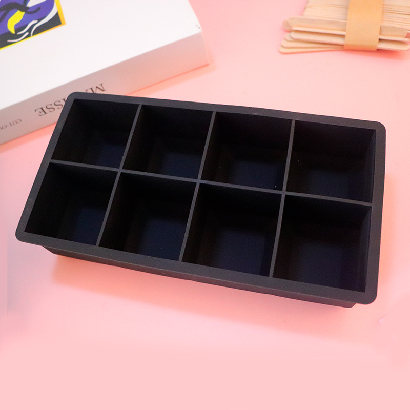 En stock 4 rejilla 8 rejilla bandeja de hielo molde de silicona con tapa hogar cuadrado hecho en casa herramienta de molienda de hielo whisky molde de cubo de hielo