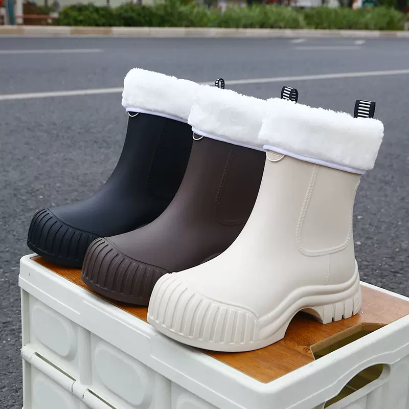新款时尚女式雨鞋外穿加棉中筒保暖胶鞋防水防滑厚底雨靴户外水鞋
