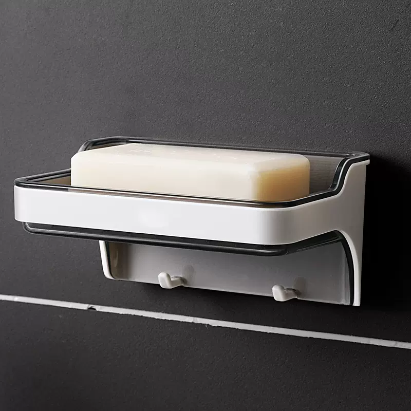 免打孔壁挂式可沥水肥皂盒卫生间创意香皂架双层带挂钩肥皂置物架
