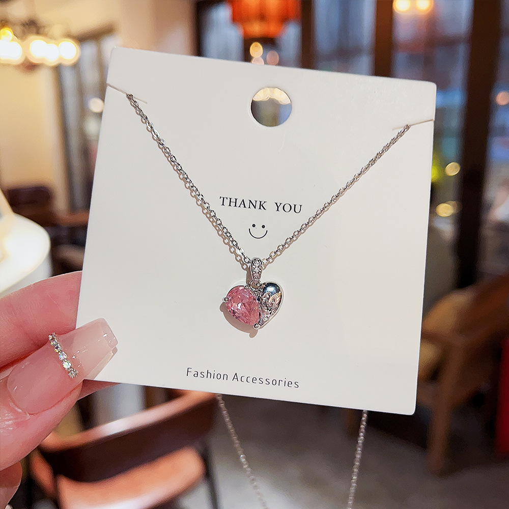 Pendant Necklace Classification 304 Stainless Steel Chain Material cable chain Chain Type Wholesale Jewelry Sweet Heart Shape Titanium Steel Copper Artificial Gemstones Inlay Pendant Necklace