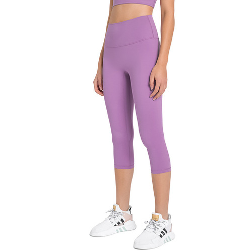 Spring and summer new style yoga cropped pants with no embarrassing lines, high waist, hip lift, slim slimming sports fitness pants for women