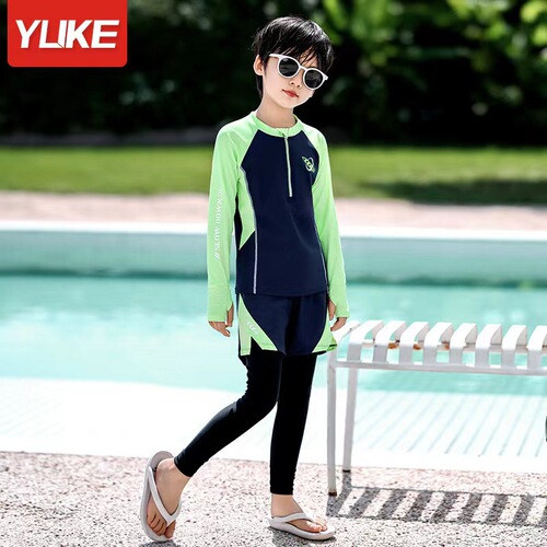 Children's swimwear, unisex, split-length long-sleeve and long-pants summer set for big kids, boys' swimming suit and trunks set