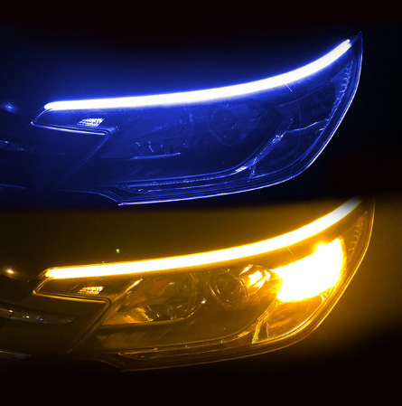 Car LED Daytime Running Light Light Bar 30 45 60cm Scanning Dual Color White Yellow Turn Signal Flow Light Decorative Light
