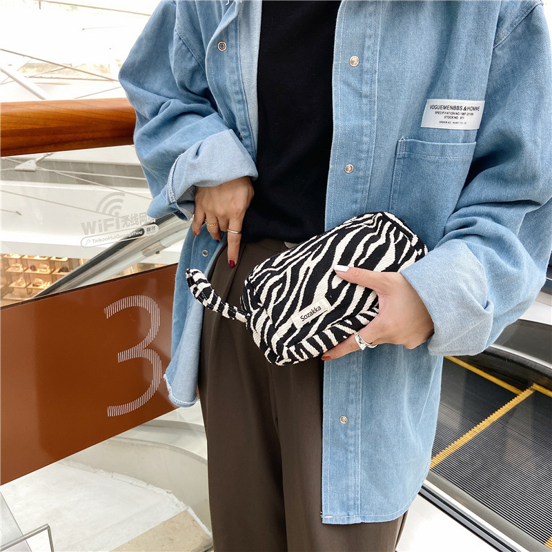 13311 checkered color-blocking large-capacity cosmetic bag, women's leopard print fashionable clutch, canvas storage bag wholesale undefined