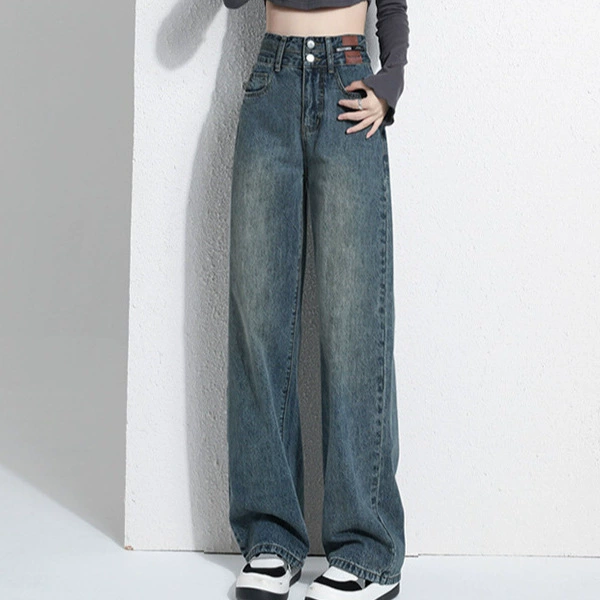 Винтажные женские джинсы с широкими штанинами, новые осенне-зимние брюки с высокой талией, облегающие узкие широкие брюки, прямые брюки в пол, универсальные женские брюки.