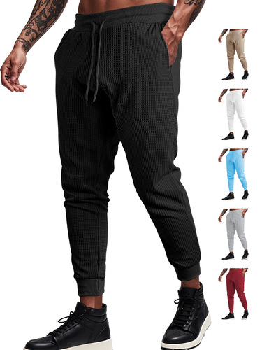 Men's European and American Cross-border Summer Sports Casual Loose Breathable Solid Color Checkerboard Tied Rope Long Pants Leisure Pants