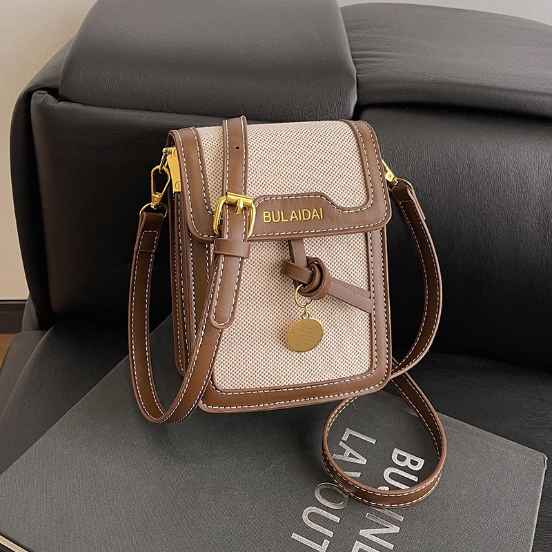 Damen Umhängetasche Für Handys, Leinen Stoff Mit Farbblock Design_voghion.com