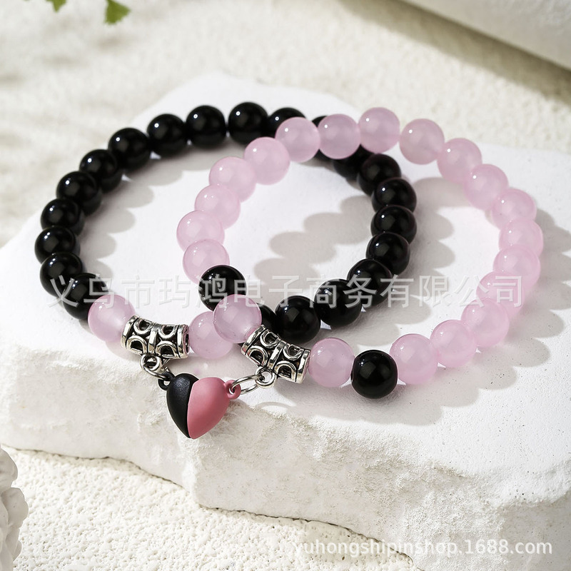 European and American Cross-border Amazon Explosions Couple Friendship Bracelet Heart-shaped Magnet Love Beaded Valentine's Day Magnetic Bracelet