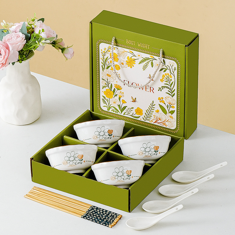 Little Daisy Tableware Gift Box Set Household Ceramic Bowl, Chopsticks, and Spoon Set Corporate Event Souvenir Wedding Return Gift Wholesale Little Daisy Tableware Gift Box Set Household Ceramic Bowl, Chopsticks, and Spoon Set Corporate Event Souvenir Wedding Return Gift Wholesale
