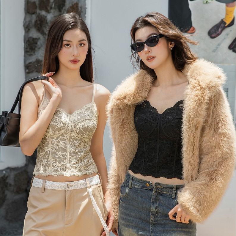 6100秋冬新款蕾丝花边吊带背心女一体式带胸垫上衣外穿内搭打底衫|undefined