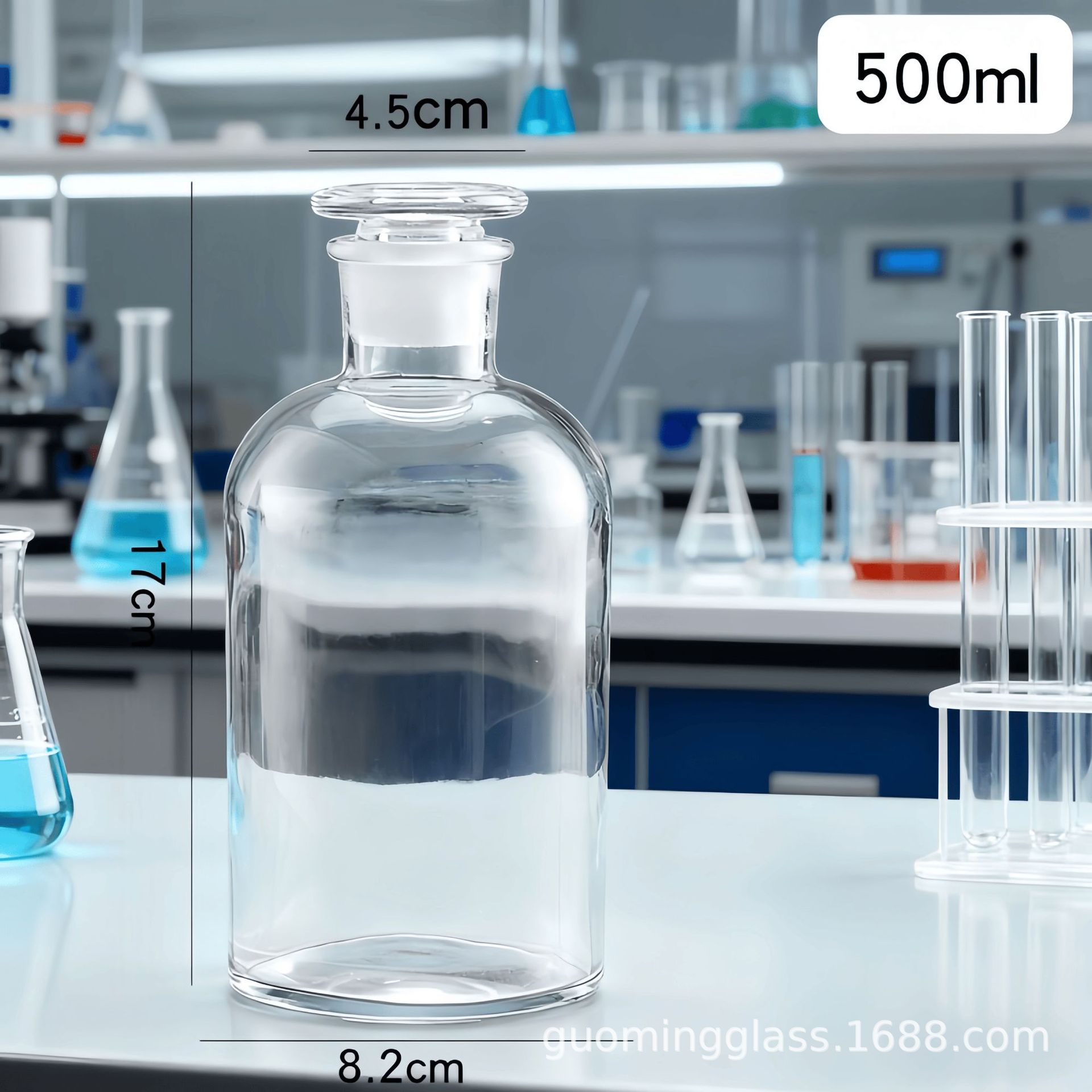 Botella de laboratorio químico de boca ancha botella de boca fina frita