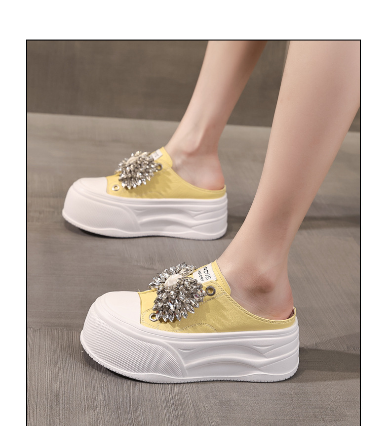 Dép nữ đế dày tăng chiều cao mũi trùm đính đá phong cách casual — màu đen, màu trắng, màu vàng chi tiết 11