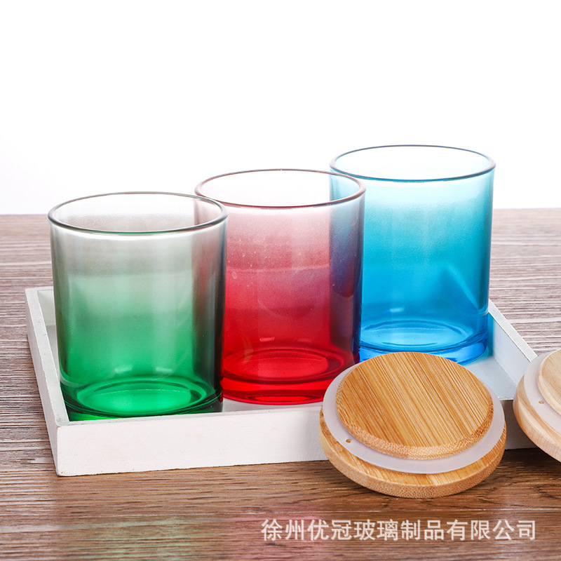 Vela simple taza con tapa contenedor de vidrio de color aromaterapia candelabro al por mayor vela de vidrio esmerilado taza vacía