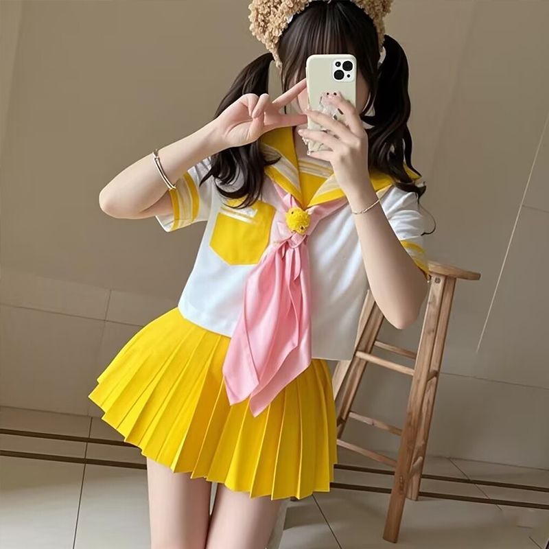 Xiaomeng Replica Basic Version Short-Sleeved Sailor Suit Pink Blue Jk Uniform Japanese Style Preppy Style Suit