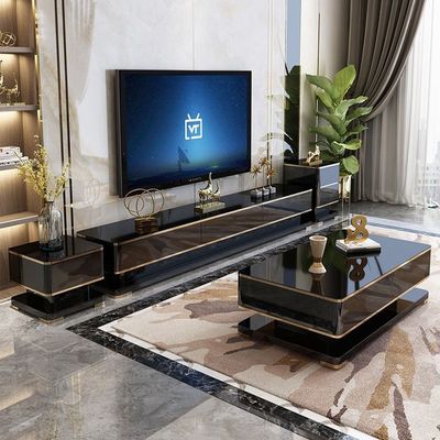 TV cabinet Cabinet Light extravagance Toughened glass tea table combination Small apartment modern tea table Simplicity Marble suit