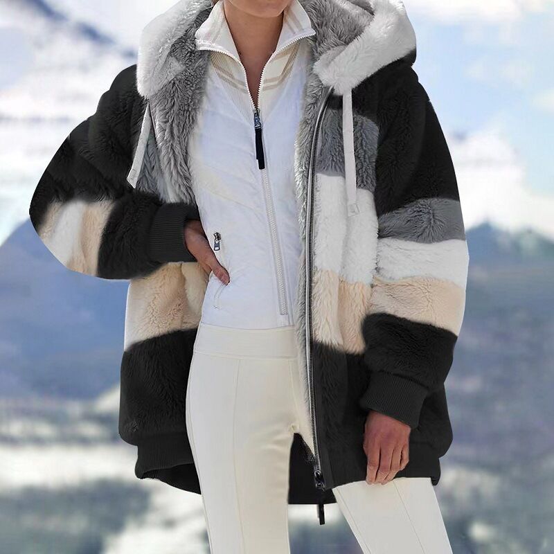 In-Stock Wish Cross-Border Amazon Independent Site Hot-Selling European and American Popular Women's Autumn and Winter Warm Loose Plush Jacket