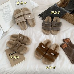 2025早秋新款小个子厚底毛绒茸茸棉拖鞋女外穿居家毛毛鞋