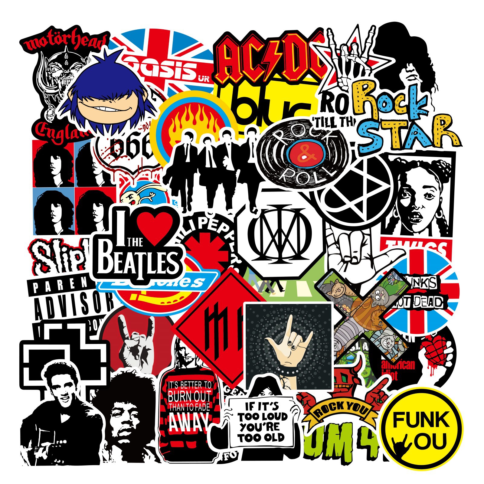 Rock Band Sticker Cartoon Graffiti Hand Account Trolley Case Motorcycle display picture 1