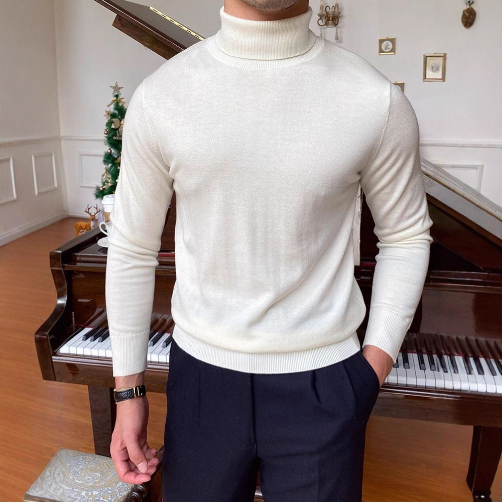 Men's Slim-Fit Turtleneck Sweater – Business Casual Knit Pullover, Wrinkle-Resistant & Warm (M-3XL, 13 Colors)_voghion.com