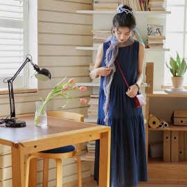 2025夏季新款 森系无袖背心大摆牛仔薄款连衣裙女