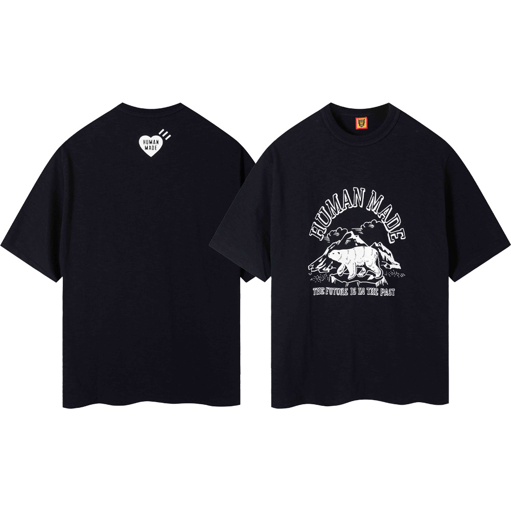 Marca de moda japonesa de bambú pesado algodón suelto pareja de hombre y mujer cilindro camiseta de manga corta media manga TEE