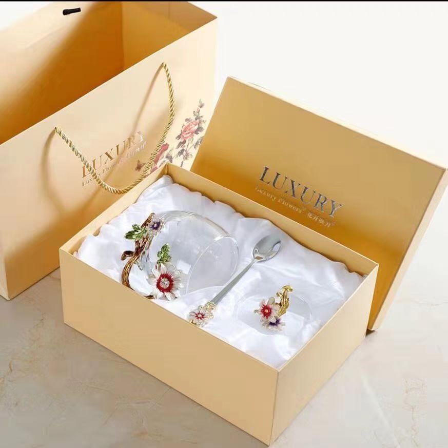 París marzo esmalte taza de agua de cristal resistente a altas temperaturas taza de té de flores para regalar a la novia maestros regalo de té