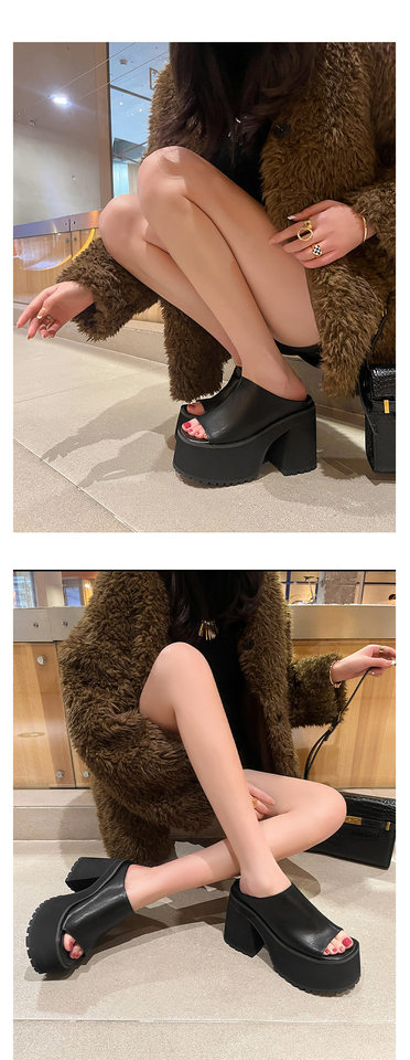 Dép sandal cao gót nữ hở mũi đế dày quai ngang gót vuông 9 cm — Màu đen, Màu trắng chi tiết 7
