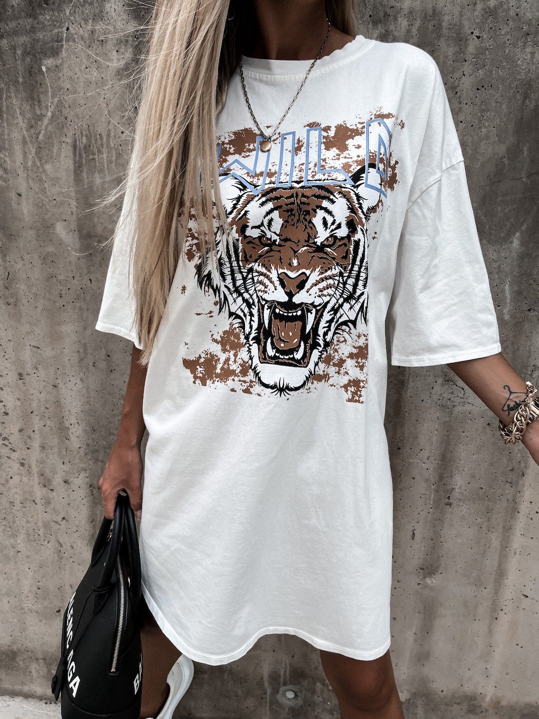 Printed Mid-Sleeve Long T-Shirt Dress NSMUZ72411