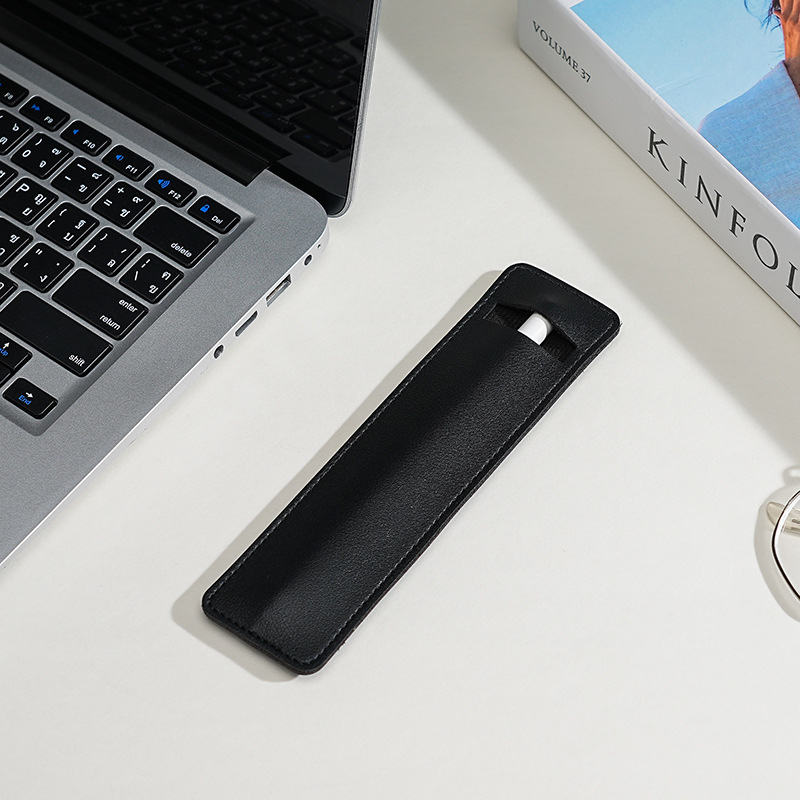 Fábrica directa PU simple estilo de aprendizaje de cuero bolsas de pluma de cuero de color sólido cubierta de lápiz de escritura puede imprimir logotipo