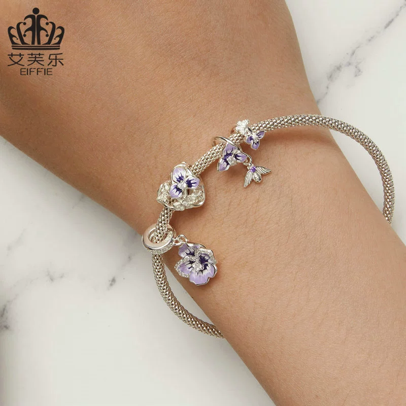 艾芙乐 Purple beads, аксессуар, для импорта, серебро 925 образец, три цвета, цветочный