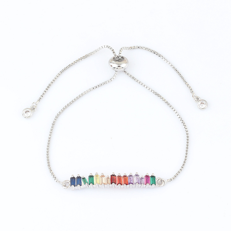 Fashion Multicolor Rectangle Copper Gold Plated Inlaid Zircon Bracelets 1 Piece