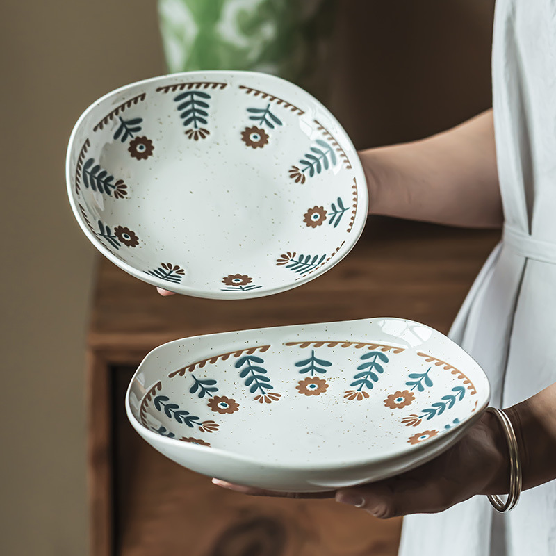 Plato de cerámica de flores exquisitas retro platos de platos