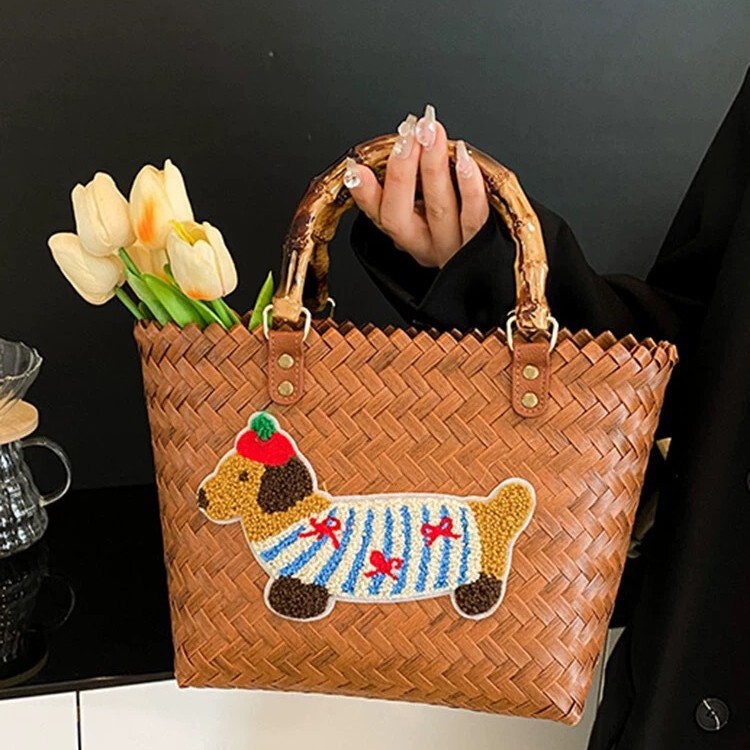 Colorful Hand-Woven Bamboo Vegetable Basket Women's Hand-Held Shoulder Bag Xiaohongshu Export Same Style Wholesale