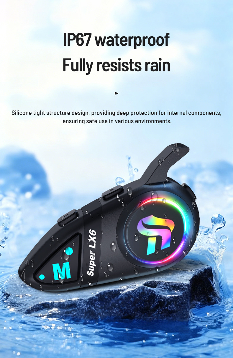 Motorcycle helmet Bluetooth headset LX6, waterproof, noise-reducing, four sound effects, riding headset, direct factory supply, samples available