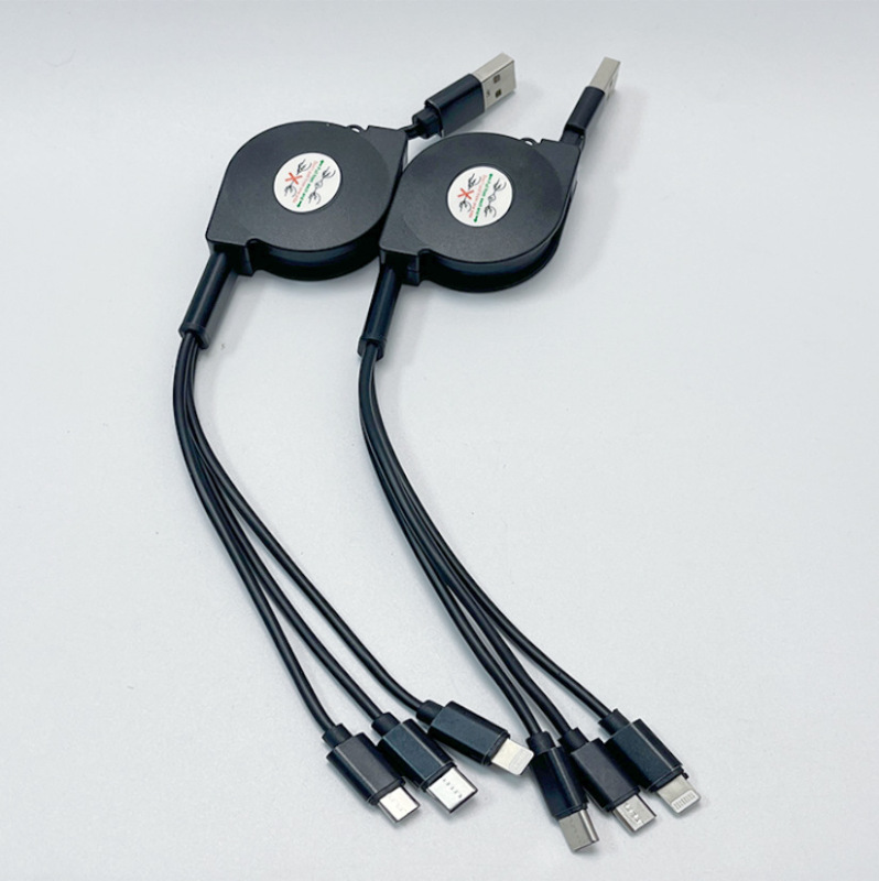 Gift Retractable Data Cable, One to Three Fast Charging Charging Cable, Mini, Compact, Portable, Automatically Retractable, Can Be Used as a Logo