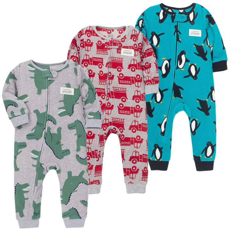 Foreign Trade Children's Wear Autumn Fleece Climbing Suit for Boys and Girls Baby Long Sleeve Flat Feet Baby Zipper Siaman for Newborn