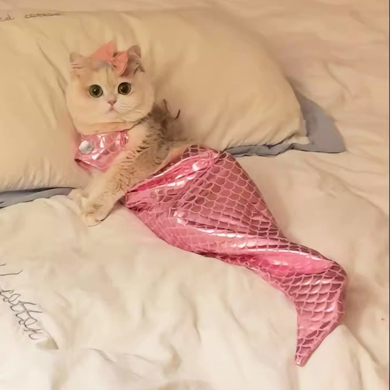 Tiktok-Style Cat Clothes Mermaid Funny Costume Pet Kitten Ragdoll Fishtail Decoration Quirky Photo Outfit