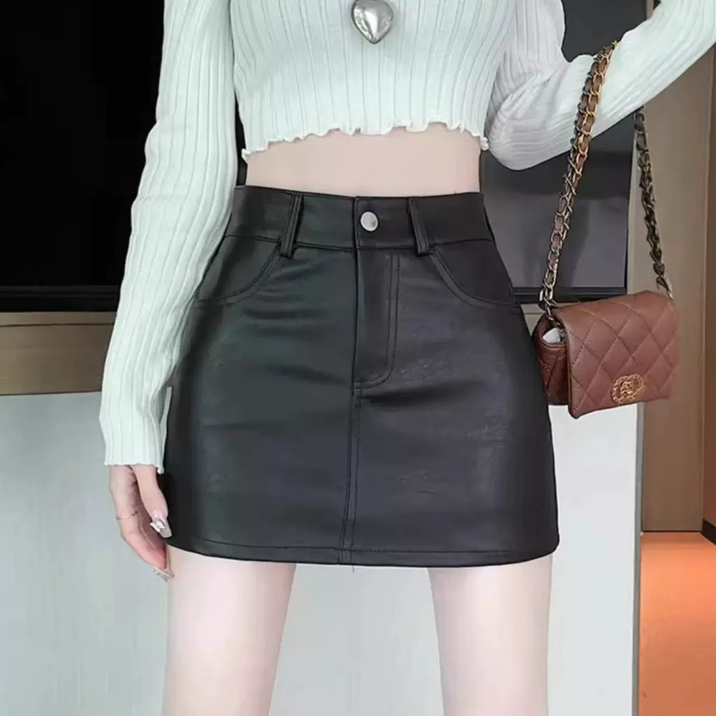 黑色小皮裙包臀半身裙女秋季高腰显瘦a字短裙裤小个子辣妹一步裙