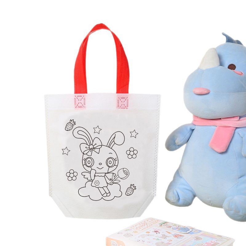 Bolso de graffiti de pintura de bricolaje hecho a mano para niños, regalo de jardín de infantes, dibujo de tela no tejida de dibujos animados, bolsa de tela de mano para colorear