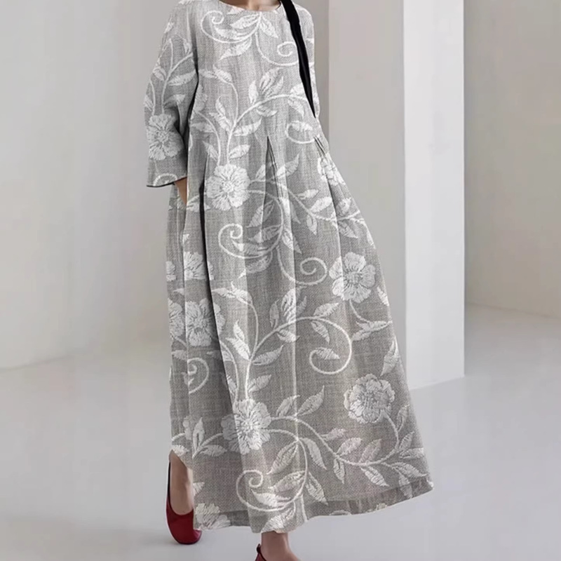 2026 Independent Site Amazon, Tmy2 Cross-Border New Fashion European and American Style Round Neck Printed Long Sleeve Dress