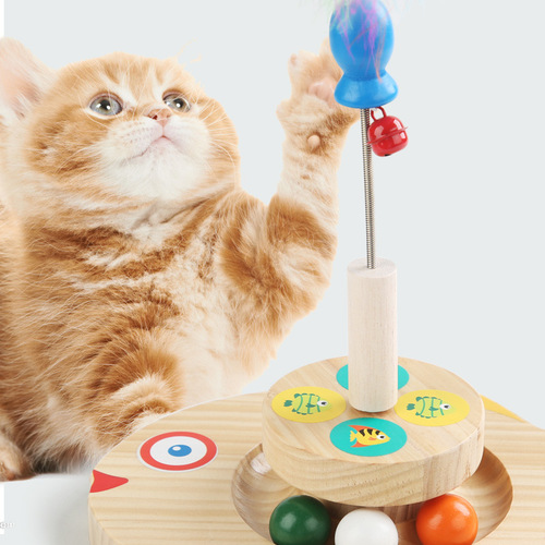 Cross-border wooden pet cat turntable game solid wood turntable ball cat climbing frame toy