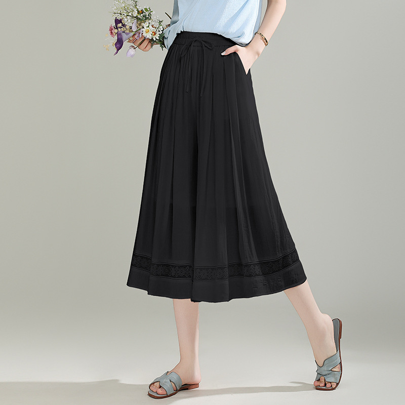 White Wide-Leg Pants for Women Plus Size, Fashionable Casual Cropped Straight Pants for Petite Figures, Drapey Summer Pants